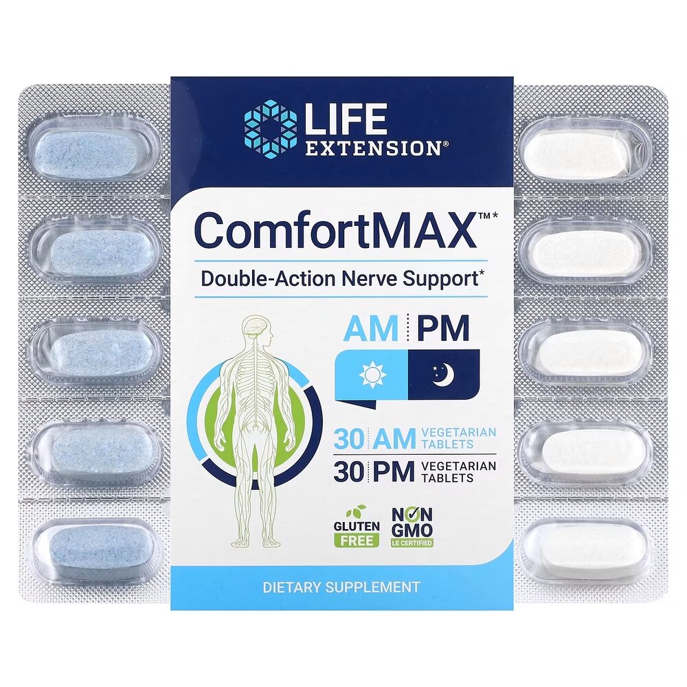 Кальций и пальмитоилетаноламид Life Extension ComfortMAX, 30+30 вегакапсул для поддержки нервной системы