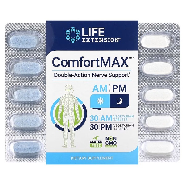 Кальций и пальмитоилетаноламид Life Extension ComfortMAX, 30+30 вегакапсул для поддержки нервной системы