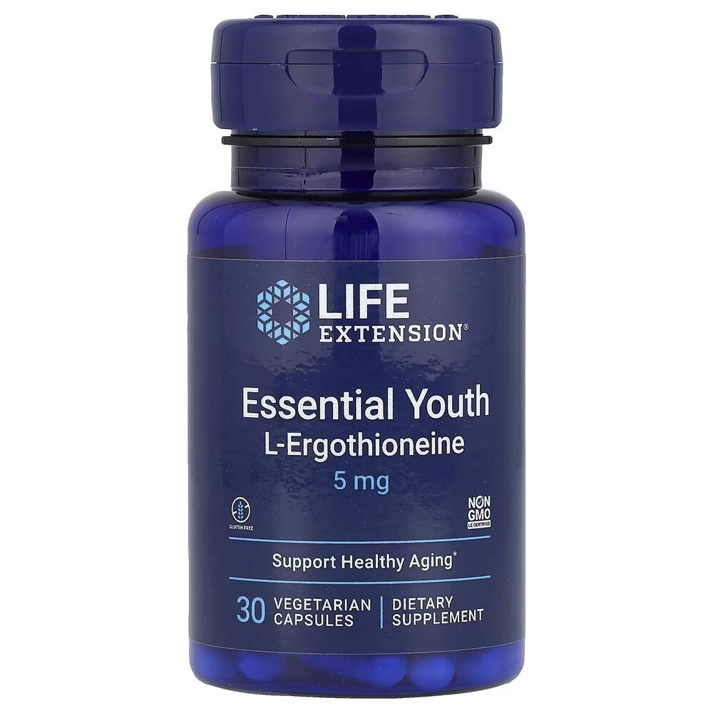 Екстракт меліси та L-теанін Life Extension Essential Youth L-Ergothioneine 5 mg, 30 вегакапсул