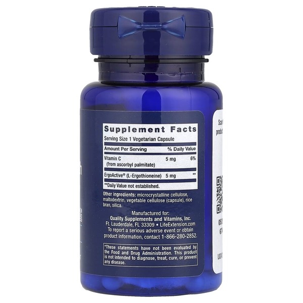 Екстракт меліси та L-теанін Life Extension Essential Youth L-Ergothioneine 5 mg, 30 вегакапсул. Фото 2