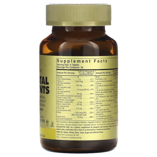 Комплексний препарат Solgar Prenatal Nutrients Multivitamin & Mineral, 120 таблеток для вагітних і жінок, що годують. Фото 2