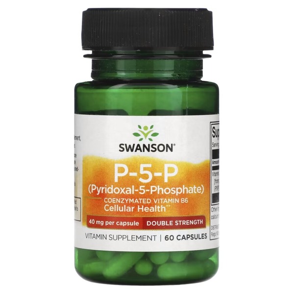 Вітамін B6 Swanson P-5-P 40 mg Double Strength, 60 капсул для підтримки нервової та серцево-судинної системи