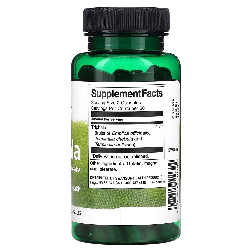 Трифала Swanson Triphala 500 mg, 100 капсул для поддержки пищеварительной системы. Фото 2