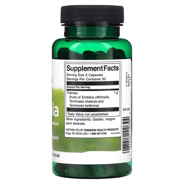 Трифала Swanson Triphala 500 mg, 100 капсул для поддержки пищеварительной системы. Фото 2