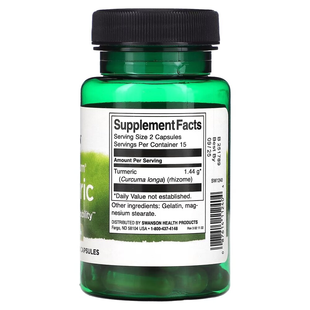 Куркума Swanson Turmeric 720 mg Full Spectrum, 30 капсул для підтримки здоров'я суглобів та шкіри. Фото 2