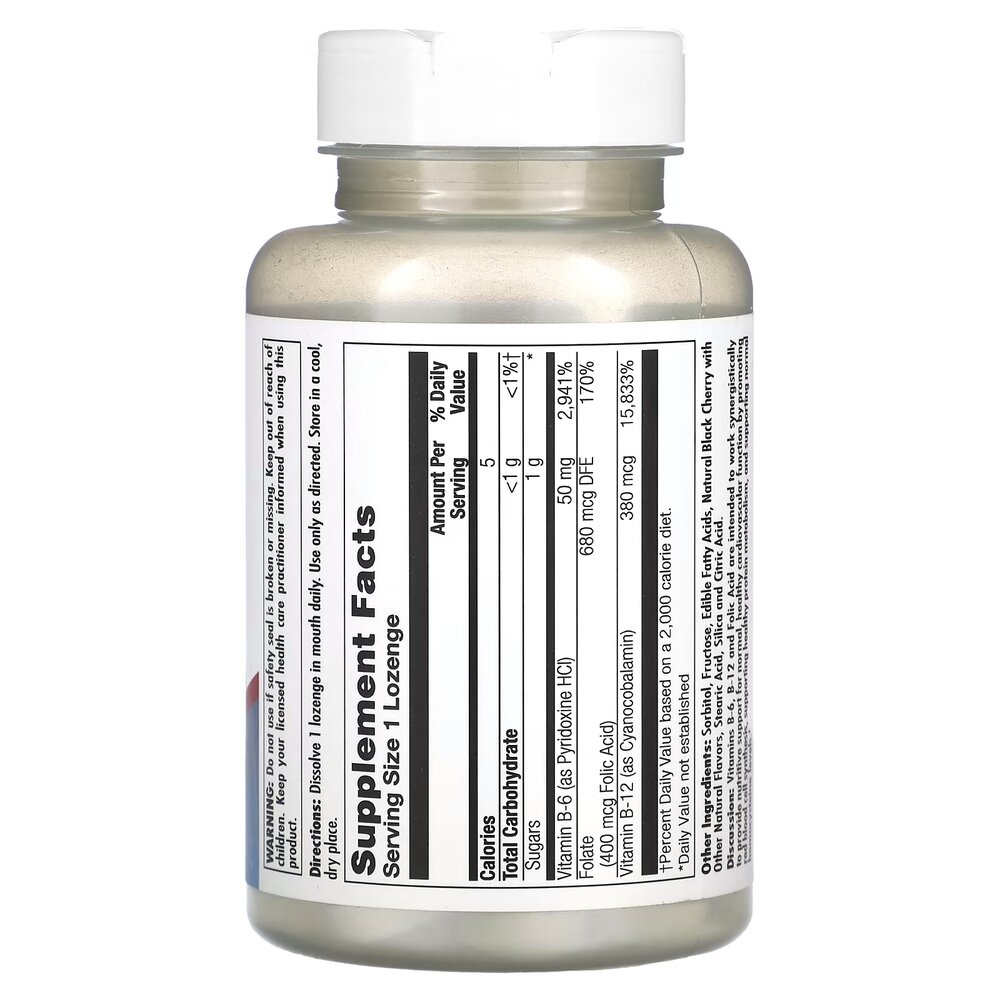 Витамины B6, B12 и фолиевая кислота KAL B-6 B-12 Folic Acid, 60 пастилок для поддержки сердечно-сосудистой системы. Фото 2