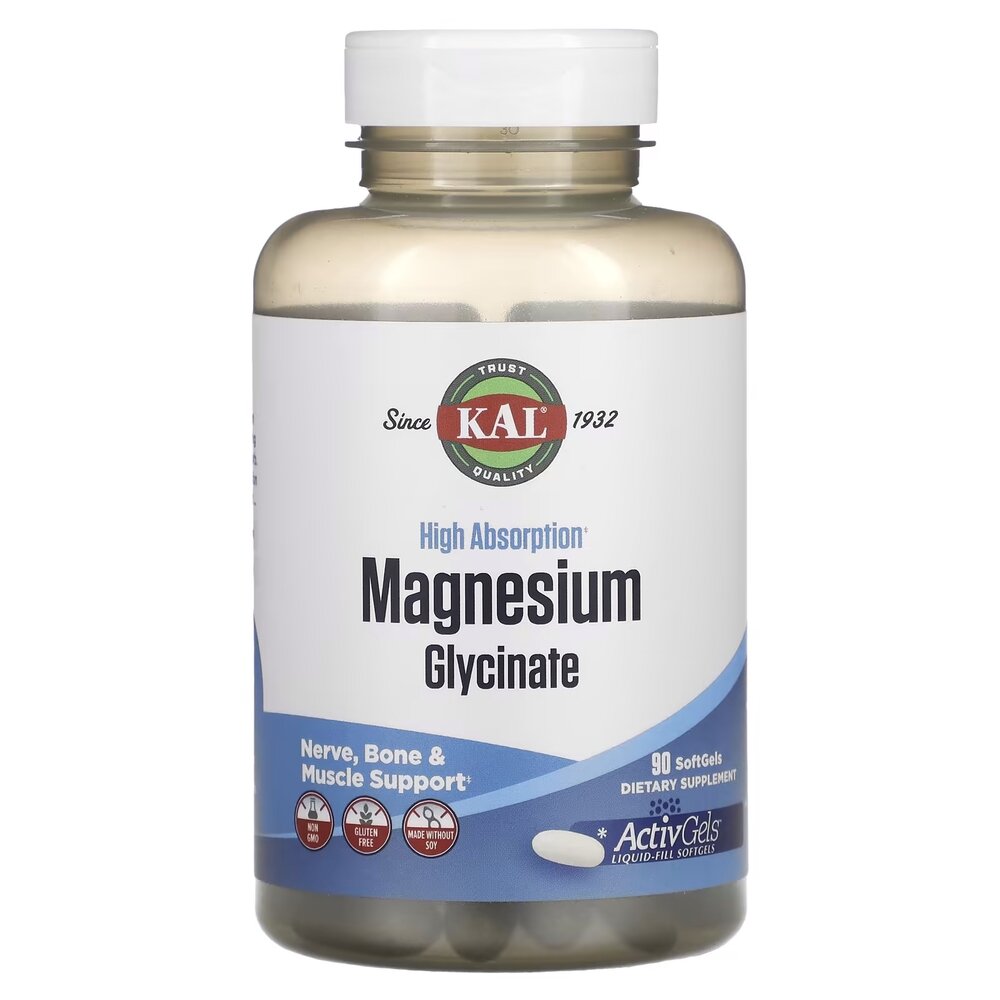 Магний глицинат KAL Magnesium Glycinate 315 mg, 90 таблеток для поддержки мышц, костей и нервной системы
