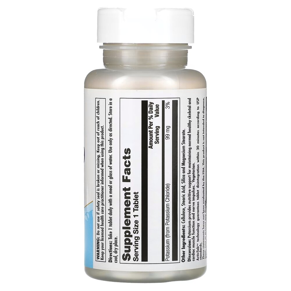 Хлорид калия KAL Potassium Chloride 99 mg, 100 таблеток для поддержки мышц и нервной системы. Фото 2