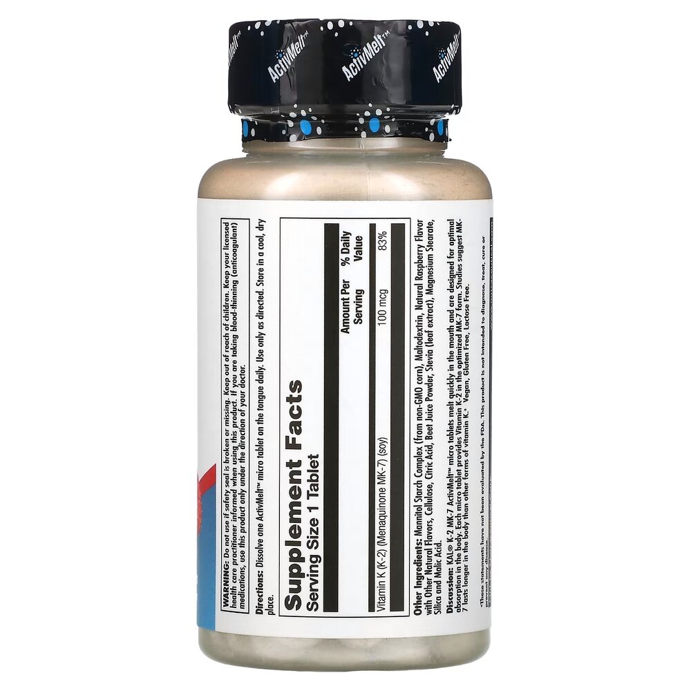 Витамин K2 в форме менахинона-7 KAL Vitamin K2 MK-7, 60 таблеток - Малина для поддержки костей и сердечно-сосудистой системы. Фото 2