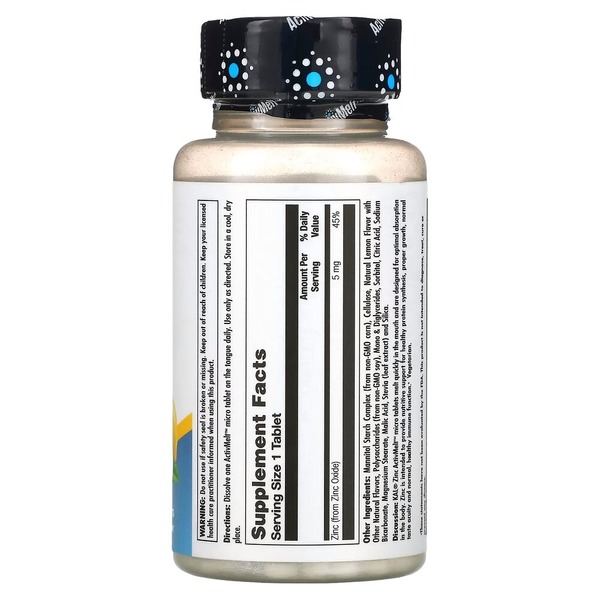 Цинк KAL Zinc 5 mg, 60 микро таблеток - Лимон для поддержки кожи, волос и ногтей. Фото 2