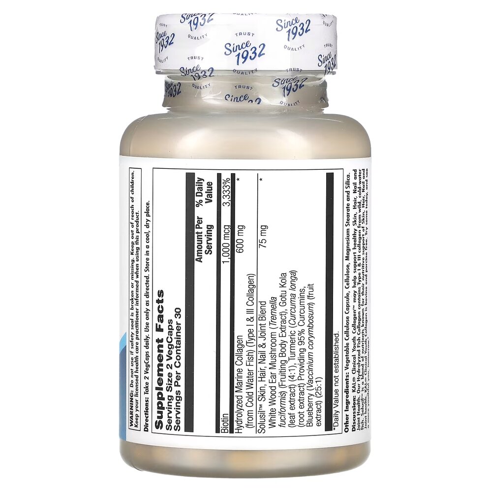 Гидролизованный морской коллаген KAL Clinical Youth Collagen, 60 вегакапсул для поддержки кожи, волос, ногтей и суставов. Фото 2