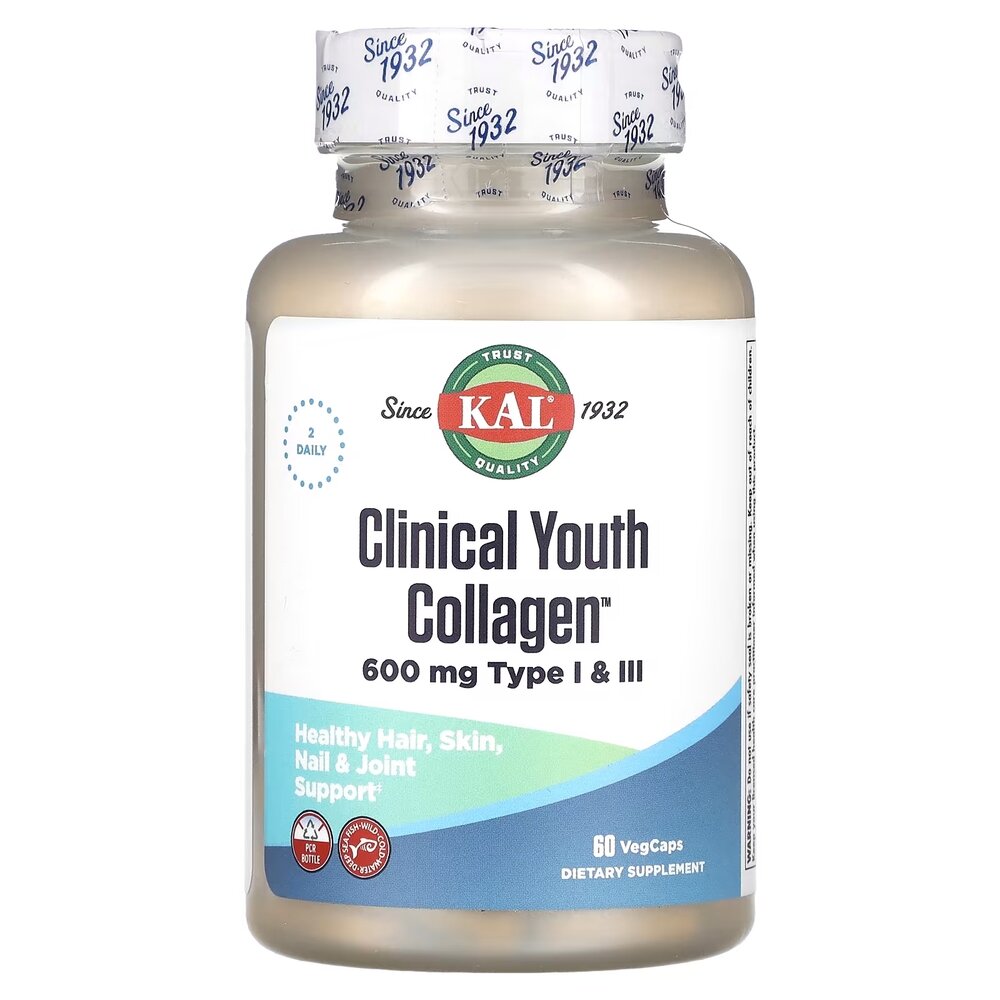 Гидролизованный морской коллаген KAL Clinical Youth Collagen, 60 вегакапсул для поддержки кожи, волос, ногтей и суставов