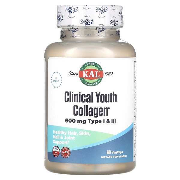 Гідролізований морський колаген KAL Clinical Youth Collagen, 60 вегакапсул для підтримки шкіри, волосся, нігтів та суглобів