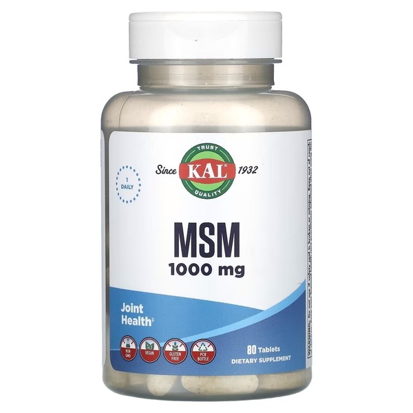 Метилсульфонілметан KAL MSM 1000 mg, 80 таблеток для підтримки суглобів та шкіри