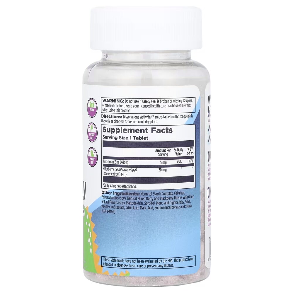 Цинк та екстракт бузини KAL Dinosaurs Zinc Elderberry, 90 таблеток для підтримки імунної системи. Фото 2