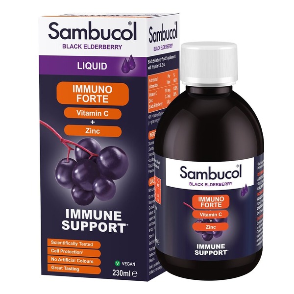 Сік чорної бузини, вітамін C і цинк Sambucol Black Elderberry Immuno Forte + Vitamin C + Zinc, 230 мл