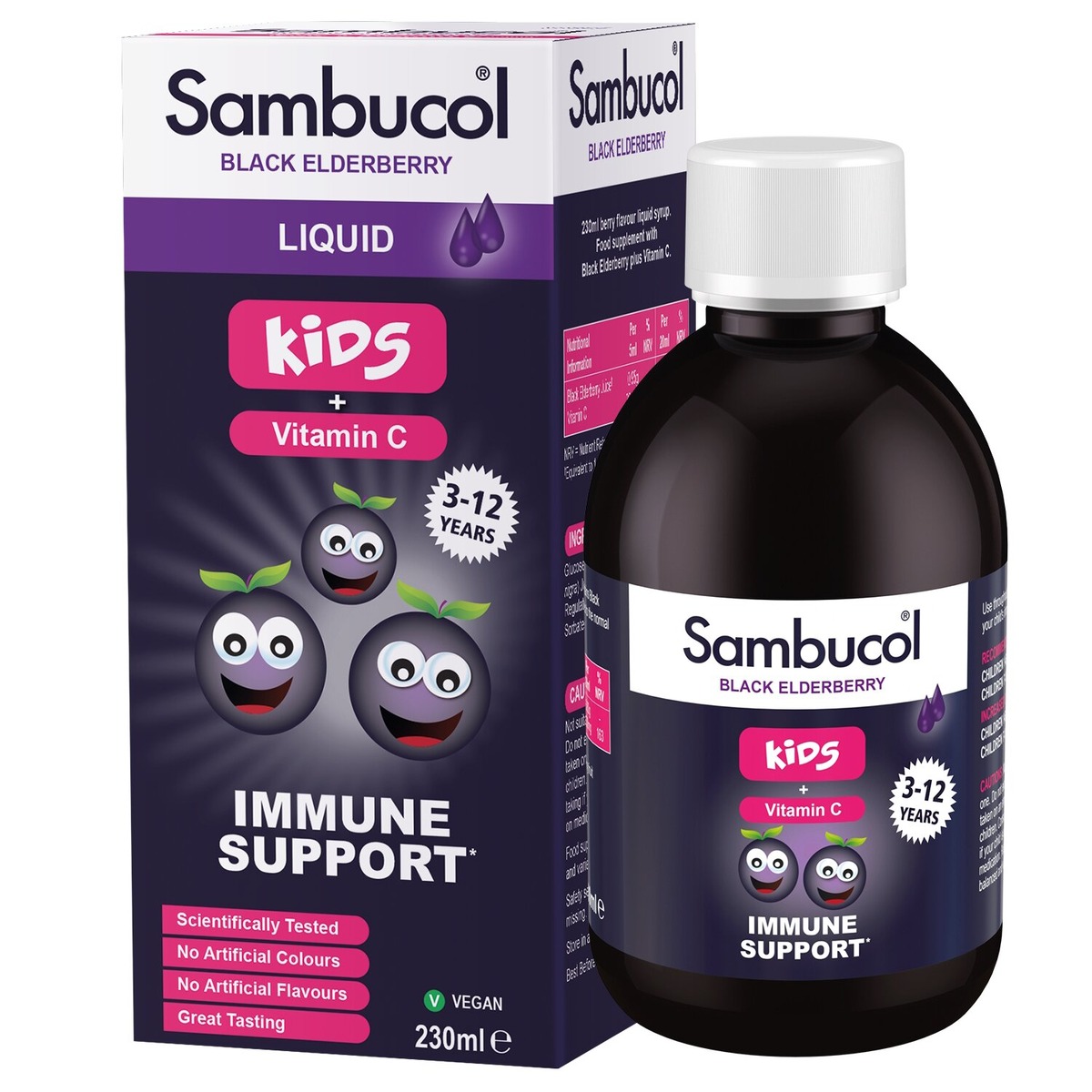 Экстракт черной бузины, витамин С Sambucol Black Elderberry For Kids, 230 мл для детей