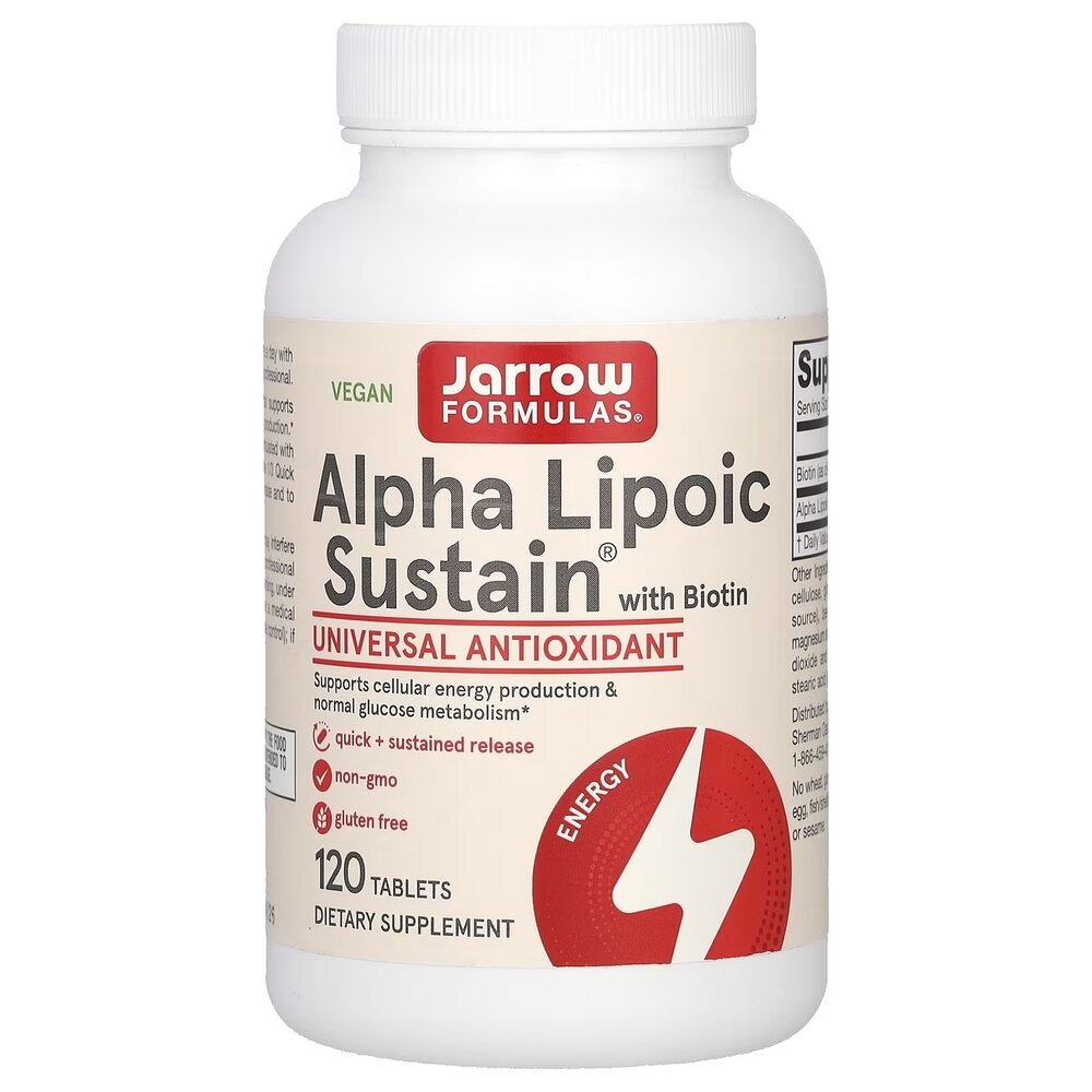 Альфа-ліпоєва кислота та біотин Jarrow Formulas Alpha Lipoic Sustain with Biotin, 60 таблеток для підтримки шкіри, волосся та нігтів