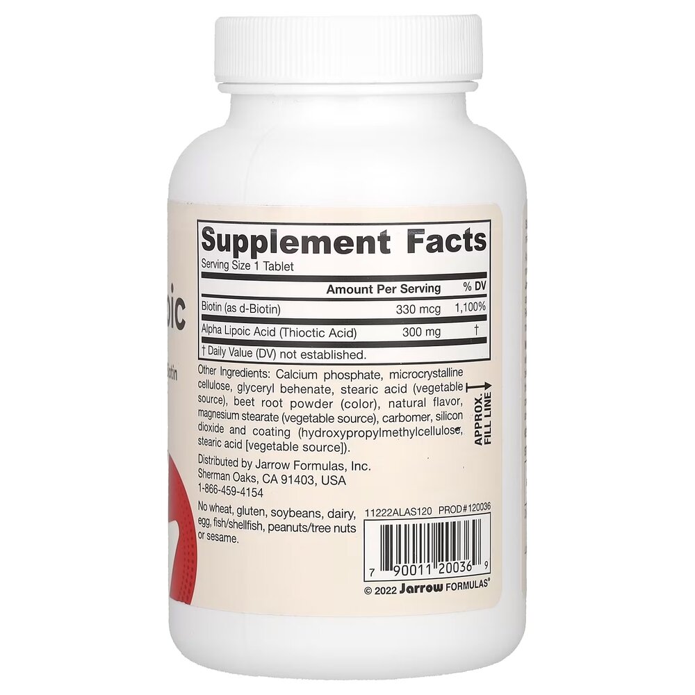 Альфа-ліпоєва кислота та біотин Jarrow Formulas Alpha Lipoic Sustain with Biotin, 60 таблеток для підтримки шкіри, волосся та нігтів. Фото 2