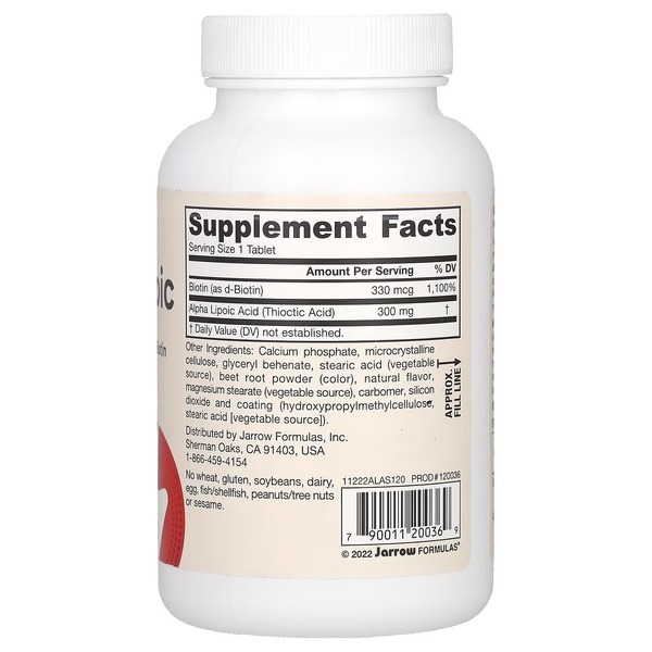 Альфа-ліпоєва кислота та біотин Jarrow Formulas Alpha Lipoic Sustain with Biotin, 60 таблеток для підтримки шкіри, волосся та нігтів. Фото 2