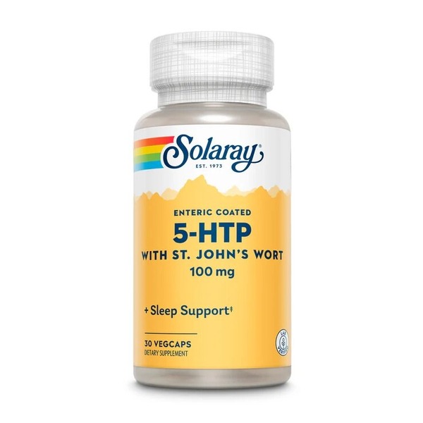 5-гідрокситриптофан та звіробій Solaray 5-HTP with St. Jon's Wort, 30 вегакапсул для підтримки настрою