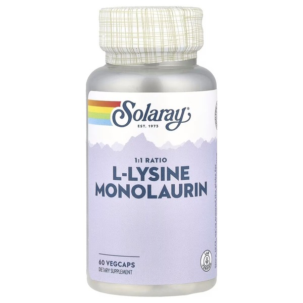 L-лізин та монолаурин Solaray L-Lysine Monolaurin, 60 вегакапсул для підтримки імунної системи