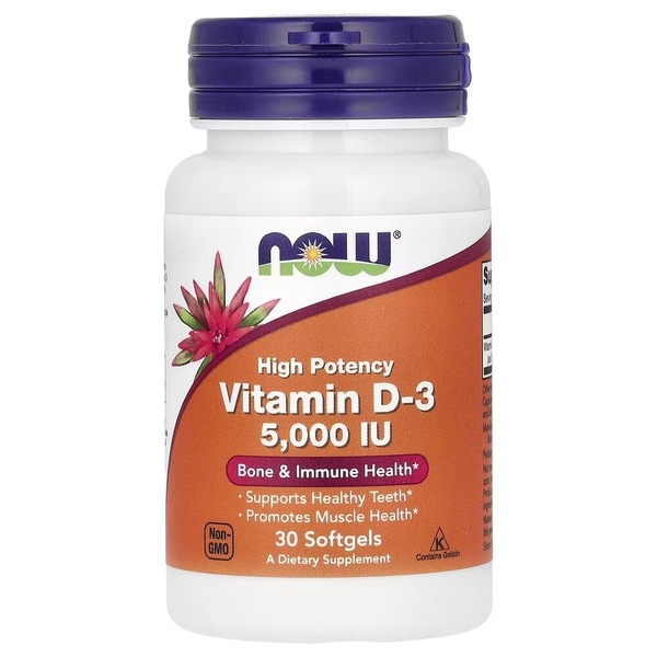 Витамины и минералы NOW Vitamin D3 5000 IU High Potency, 30 капсул