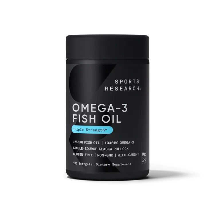 Рыбий жир Sports Research Omega-3 Fish Oil 1250 mg Triple Strength, 180 капсул