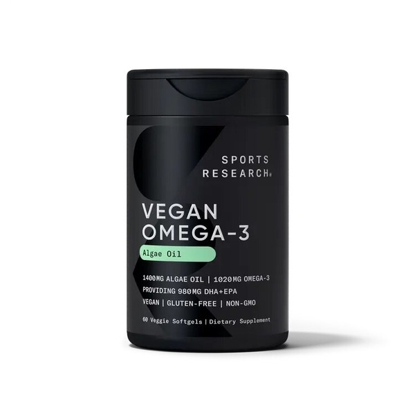 Омега 3 Sports Research Vegan Omega-3 1400 mg, 60 капсул з концентрату рослинної водоростевої олії