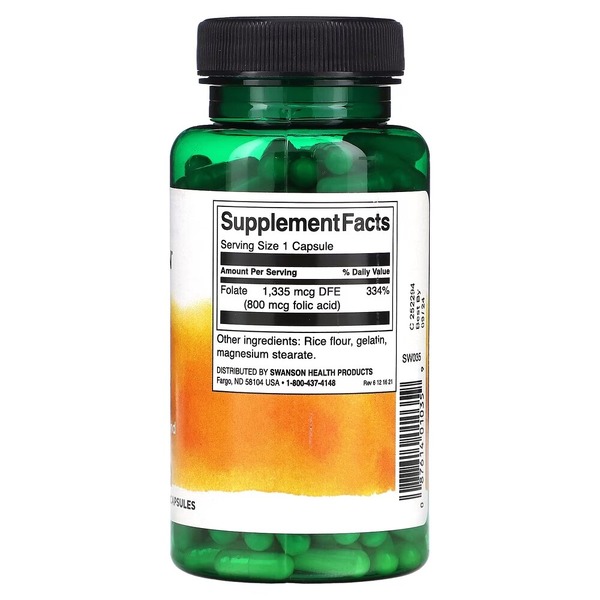 Фолиевая кислота Swanson Folic Acid 800 mcg, 250 капсул. Фото 2