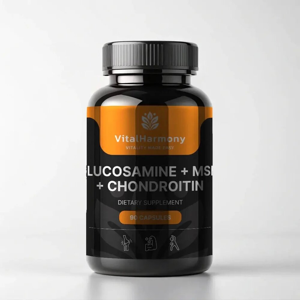 Хондропротектор VitalHarmony Glucosamine + MSM + Chondroitin, 90 капсул