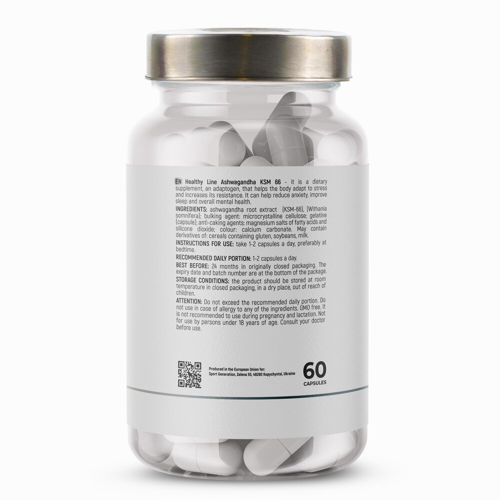 Екстракт ашваганди Sport Generation Healthy Line Ashwagandha KSM - 66, 60 капсул для підтримки організму в період стресу. Фото 2