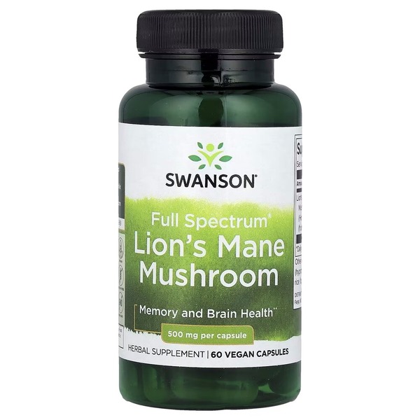 Їжовик гребінчастий Swanson Lion's Mane Mushroom 500 mg Full Spectrum, 60 капсул для підтримки когнітивної функції