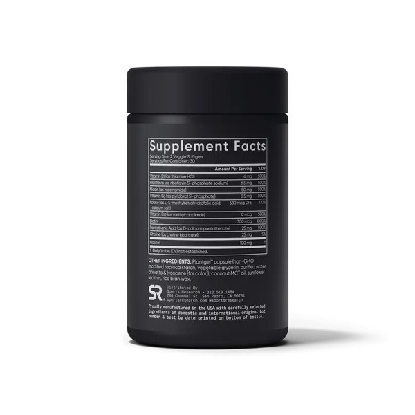 Комплекс витаминов группы B Sports Research Vitamin B-Complex, 60 капсул для поддержания энергии и нервной системы. Фото 2