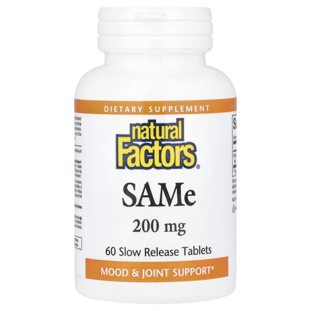 Аминокислота Natural Factors SAMe 200 mg, 60 таблеток для поддержания настроения и печени