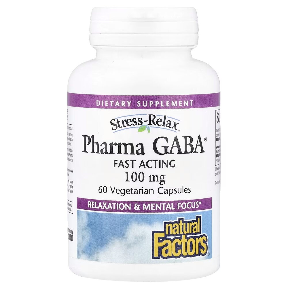Гамма-аминомасляная кислота Natural Factors Stress-Relax Pharma GABA 100 mg, 60 вегакапсул для спокойствия