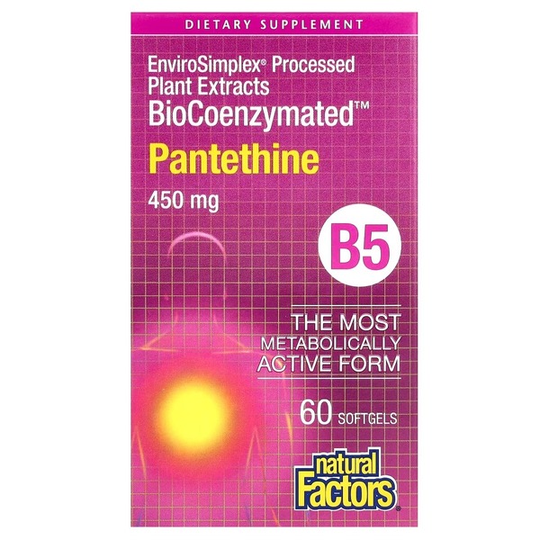 Пантетин Natural Factors BioCoenzymated Pantethine 450 mg, 60 капсул активний вітамін B5 для обміну жирів