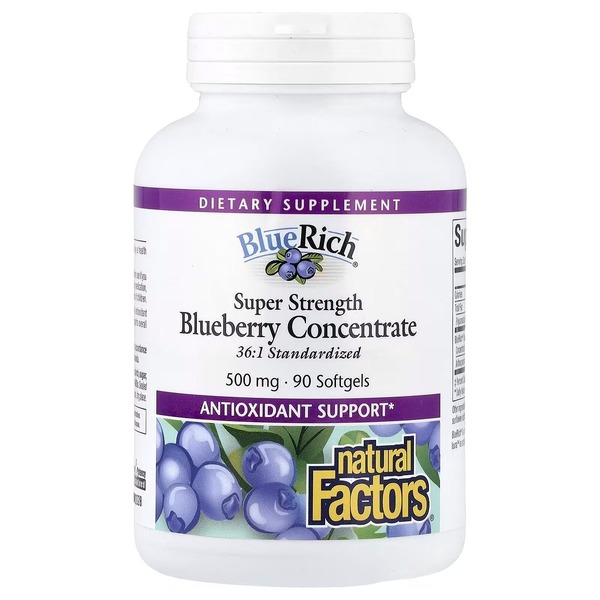 Концентрат чорниці Natural Factors BlueRich Bluberry Concentrate Super Strength, 90 капсул для підтримки зору та судин