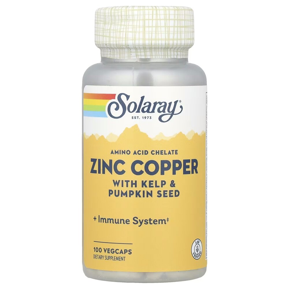 Цинк и Медь Solaray Zinc Copper, 100 вегакапсул для иммунитета и кожи