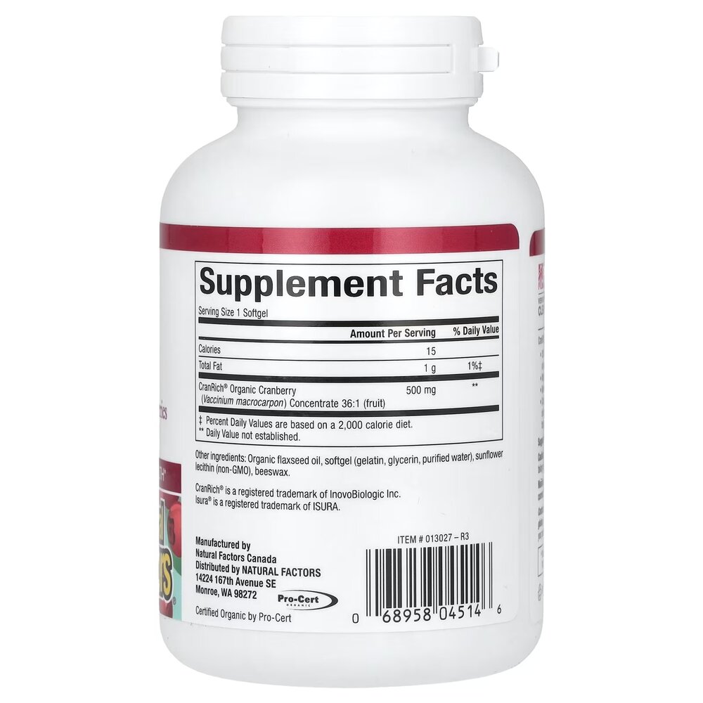 Екстракт журавлини Natural Factors CranRich Cranberry Concentrate Super Strength, 90 гелевих капсул для здоров'я сечовивідних шляхів. Фото 2