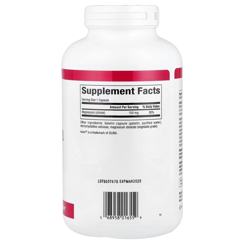 Цитрат магнію Natural Factors Magnesium Citrate 150 mg, 360 капсул для підтримки м'язів та нервової системи. Фото 2