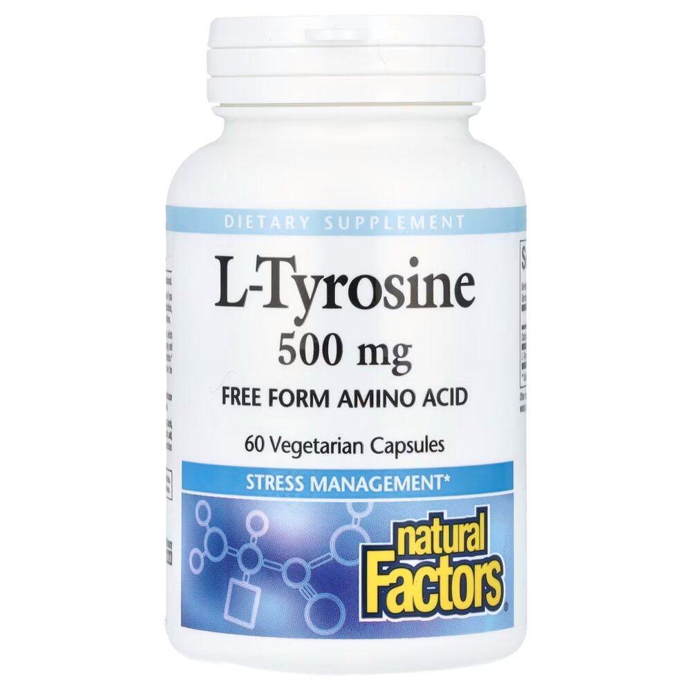 L-тирозин Natural Factors L-Tyrosine 1000 mg, 60 вегакапсул для поддкржки мозга