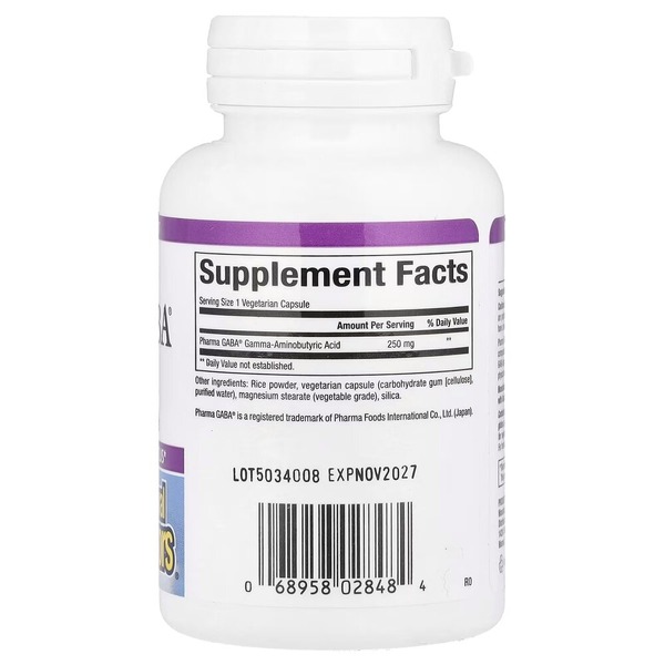 Гамма-аміномасляна кислота Natural Factors Stress-Relax Pharma GABA 250 mg, 60 вегакапсул для покращення сну. Фото 2
