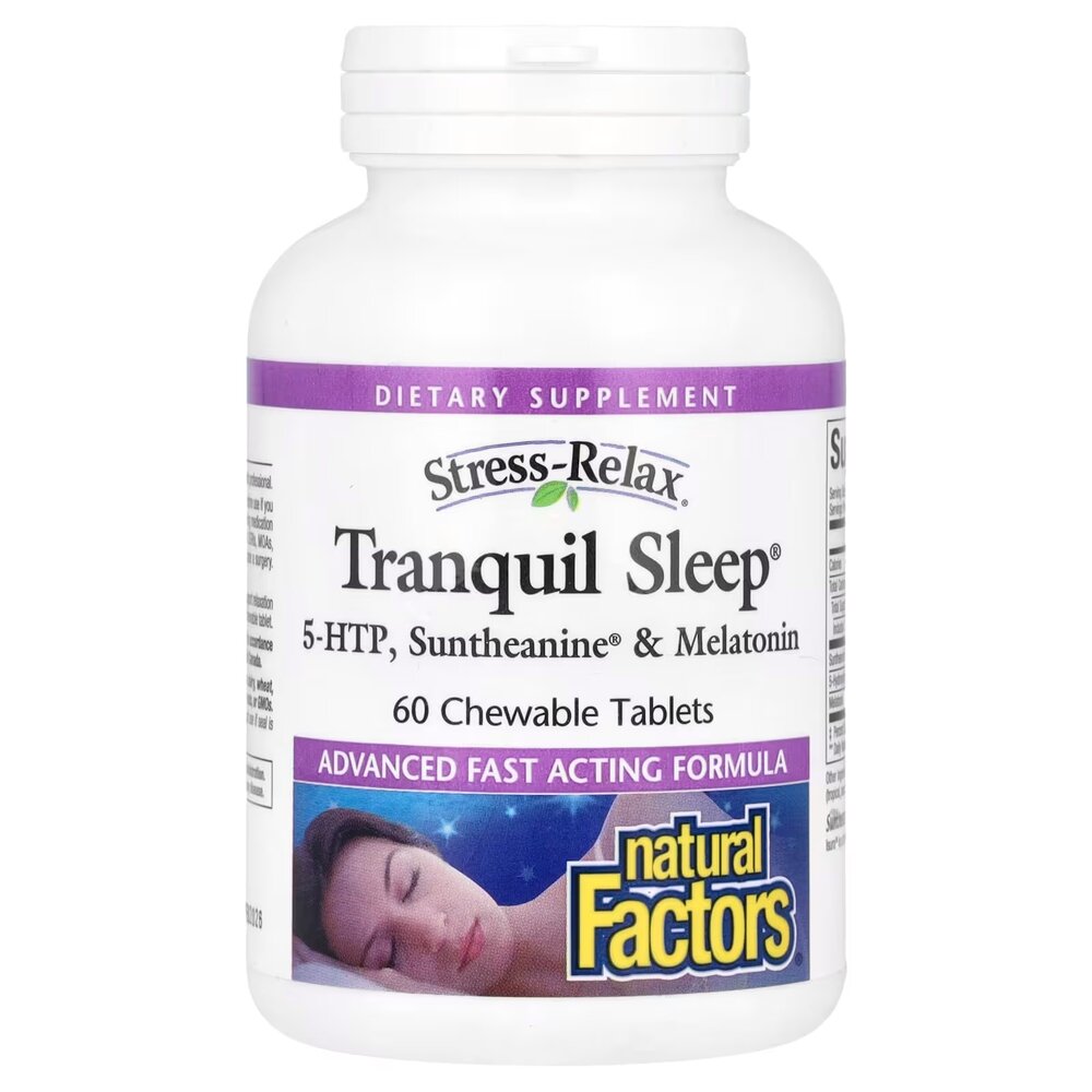 Комплекс для сна Natural Factors Stress-Relax Tranquil Sleep, 60 жевательных таблеток с мелатонином