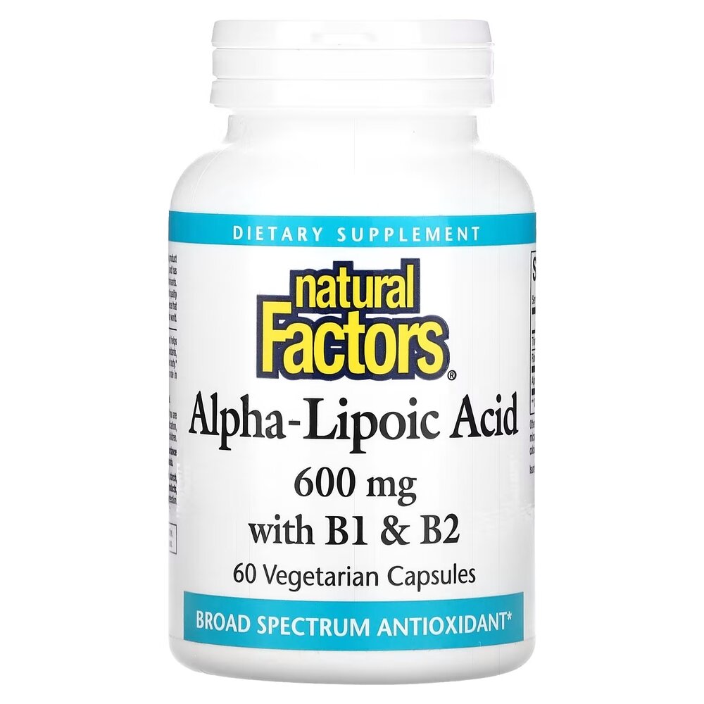 Альфа-ліпоєва кислота Natural Factors Alpha-Lipoic Acid with B1 & B2, 60 вегакапсул для антиоксидантного захисту