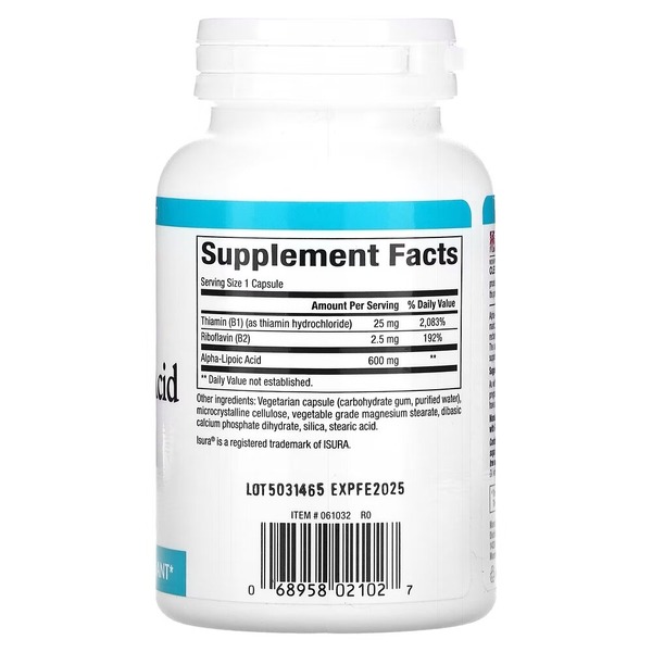 Альфа-ліпоєва кислота Natural Factors Alpha-Lipoic Acid with B1 & B2, 60 вегакапсул для антиоксидантного захисту. Фото 2