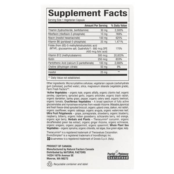 Комплекс вітамінів групи B Natural Factors BioCoenzymated Active B Complex, 60 вегакапсул для нервової системи. Фото 2
