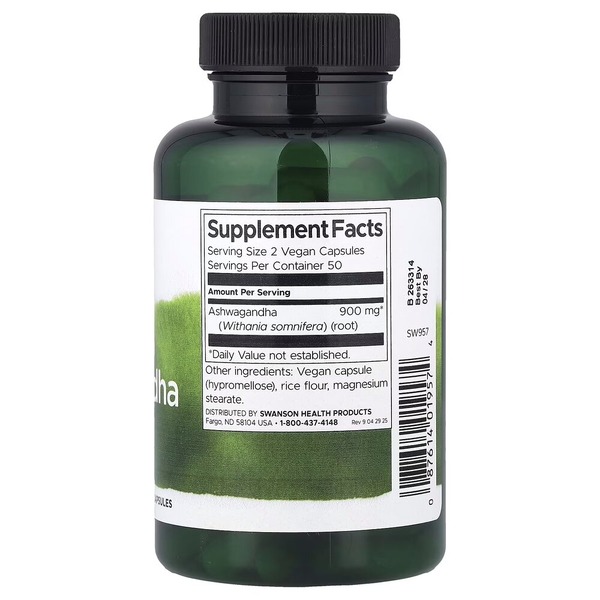 Ашваганда Swanson Ashwagandha 450 mg Full Spectrum, 100 капсул для підтримки при стресі. Фото 2