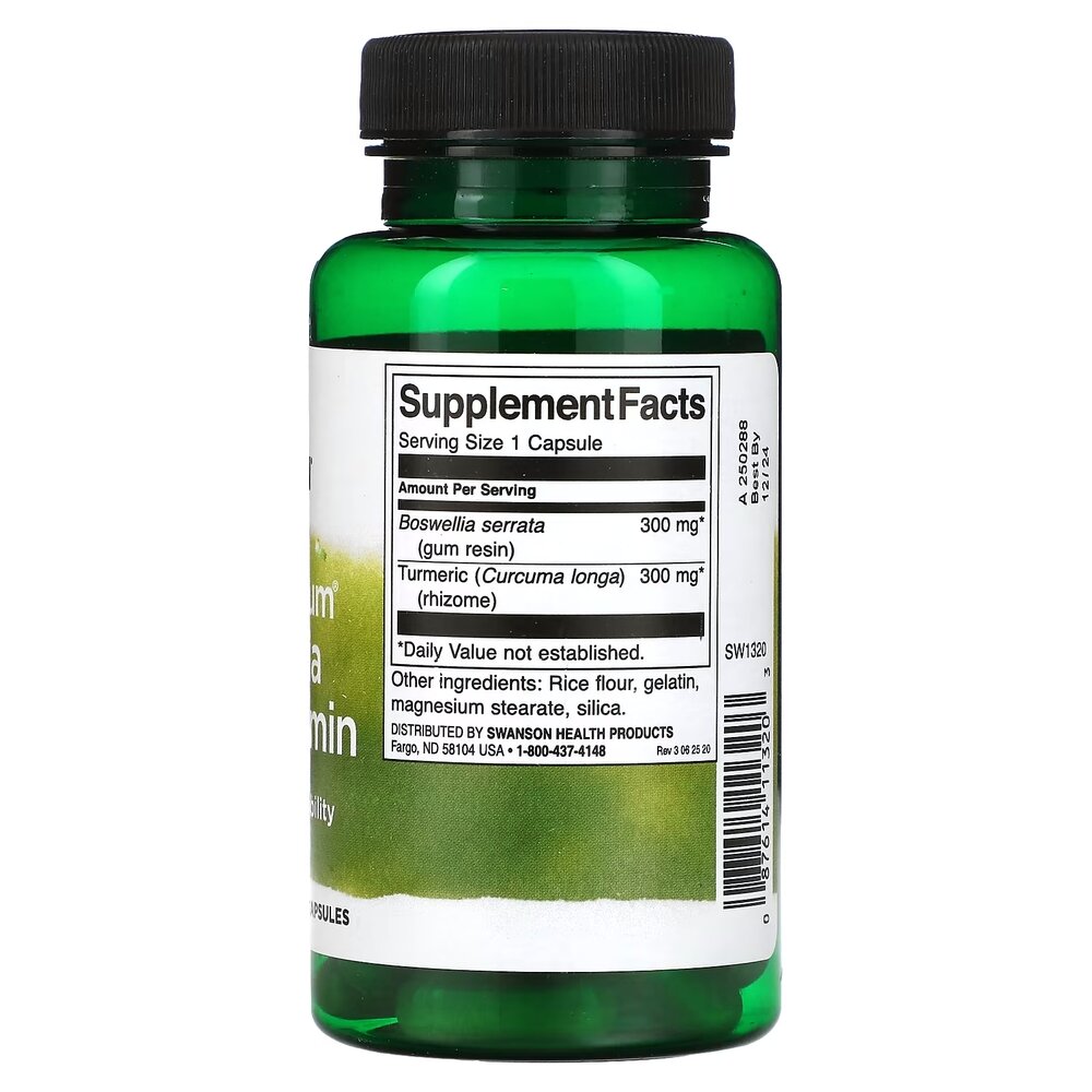 Натуральная добавка Swanson Boswellia and Curcumin Full Spectrum, 60 капсул для поддержки суставов. Фото 2