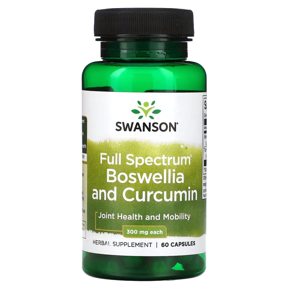 Натуральная добавка Swanson Boswellia and Curcumin Full Spectrum, 60 капсул для поддержки суставов